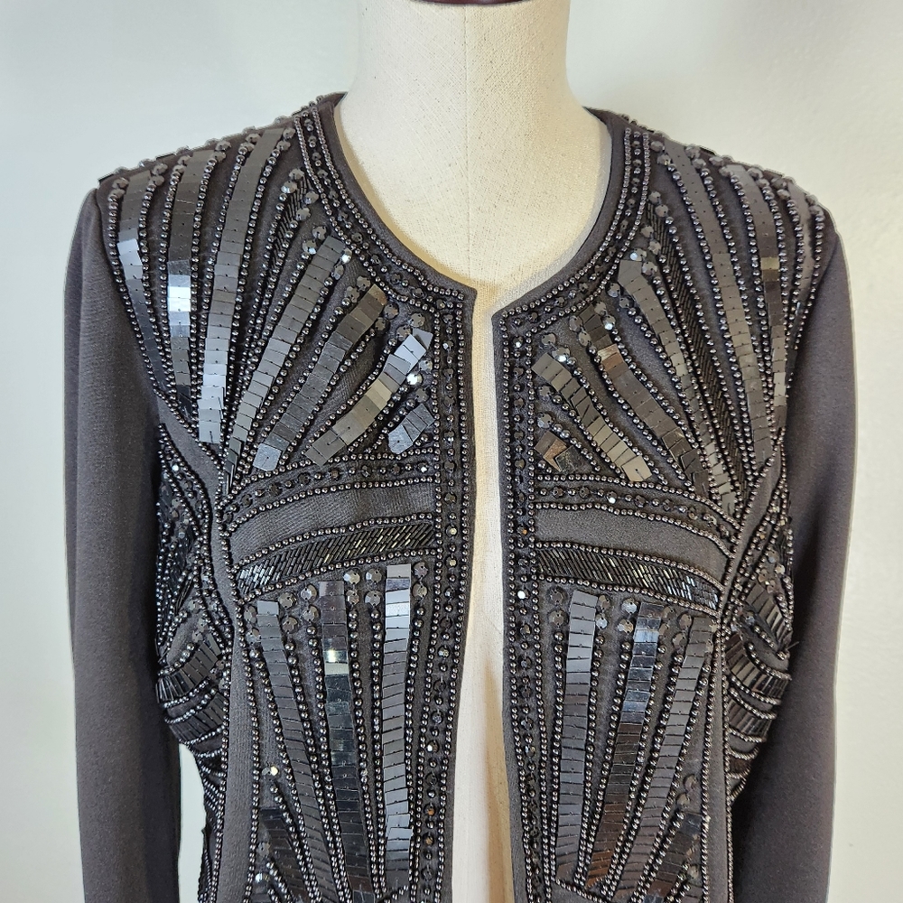CACHE Embellished Sequin & Beads Evening Dress Black Jacket Medium - Picture 4 of 16